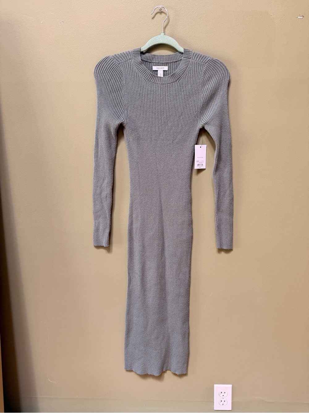 NineWest Ribbed Long Sleeve Midi Dress